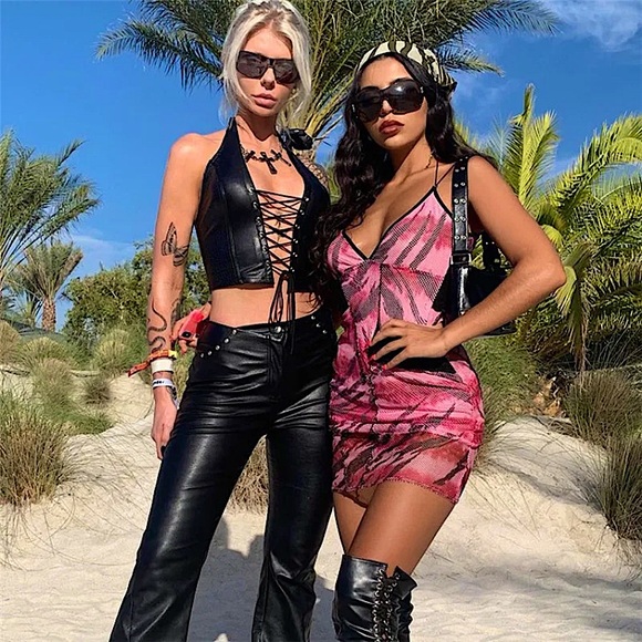 Black faux leather lace up top - Picture 4 of 16